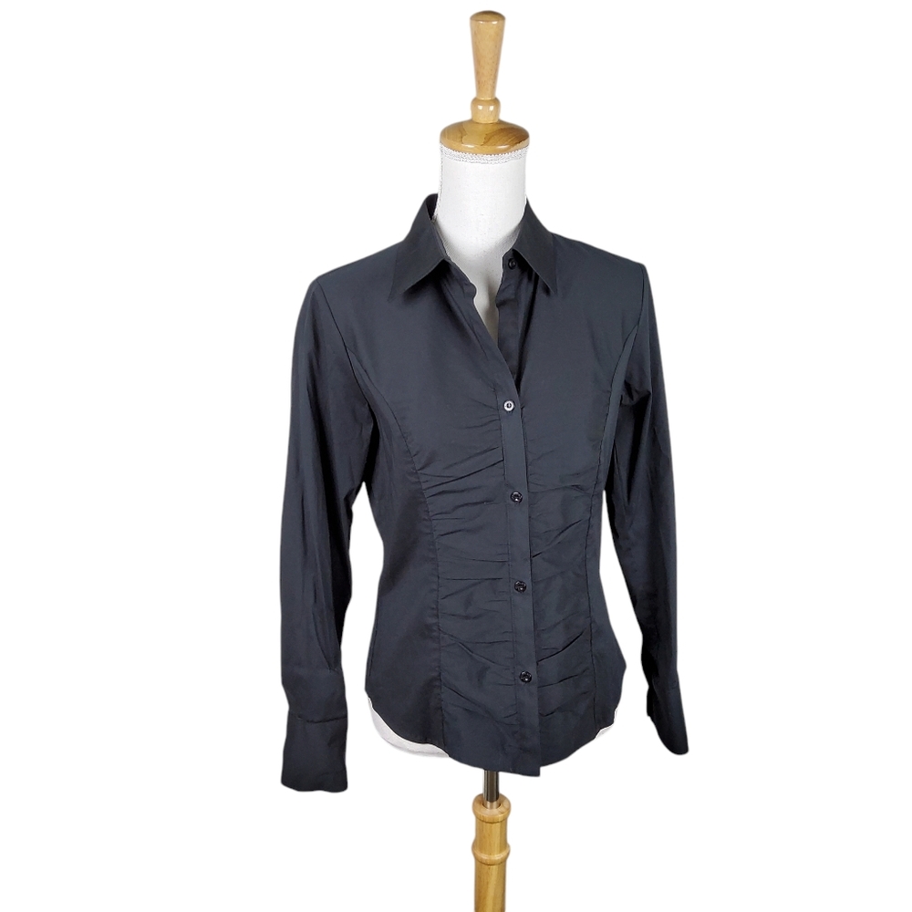 Figaro Paris Ruched Button Up Shirt Black Size EU 40